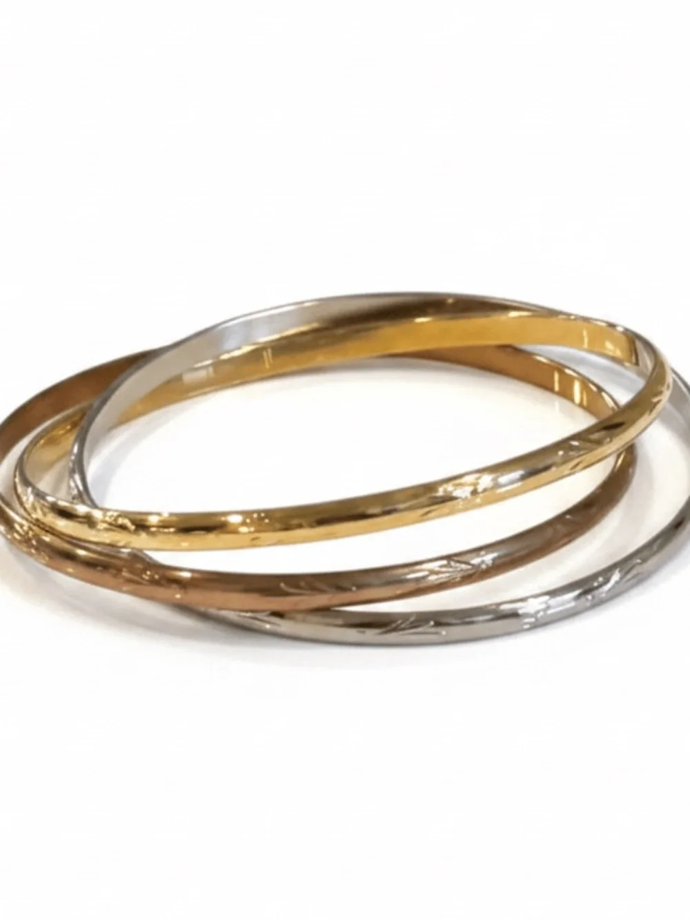 Womens Stainless Steel Interlocking Silver Gold Rose Gold Tone Bangle Bracelet